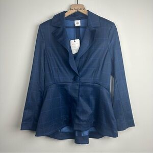 CABI NWT Blazer Blue Windowpane Sunset Kiss Check Plaid One Button Jacket Size 6